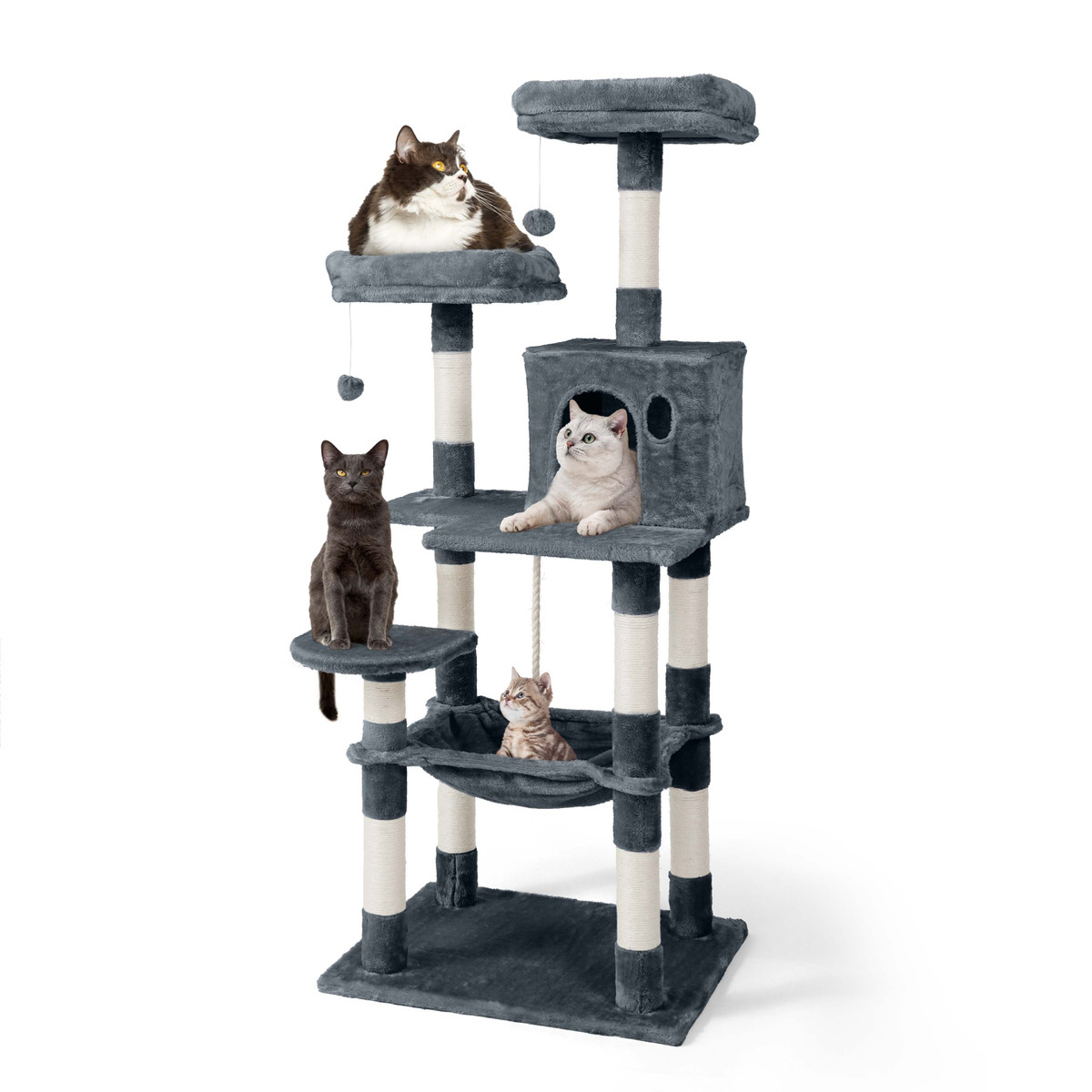 58" Multi-Level Cat Tree with Condo, Hammock, Platforms & Play Ball
