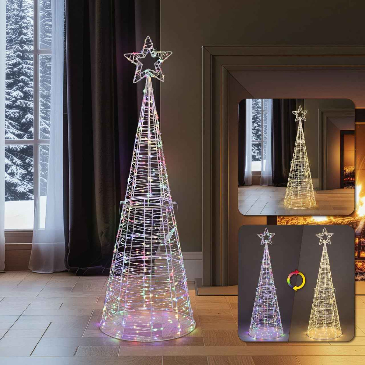 4FT/6FT Pre-lit LED Christmas Cone Tree with Star Topper, 3 Lighting Modes with Timer