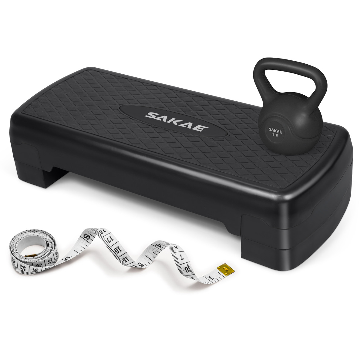 Adjustable 2 Level Aerobic Stepper Set with 3LB Kettlebell & Measuring Tape, Exercise Step for Home Fitness, 4 Colors Available