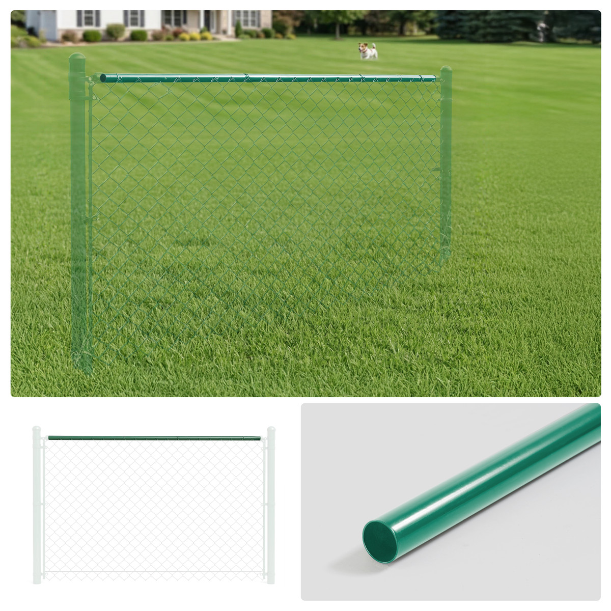 10FT Dia. 1-5/8" Fencing Top Rail, Green Powder Coated Galvanized Pipe for Chain Link Fence, Multi-options
