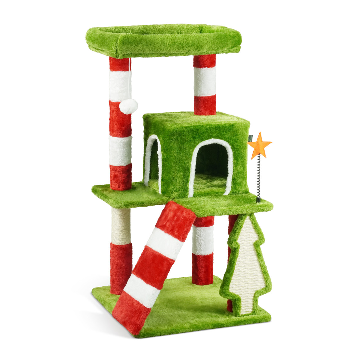 Christmas Cat Tree, Multi-Level Holiday Activity Cat Tree Tower with Scratching Post