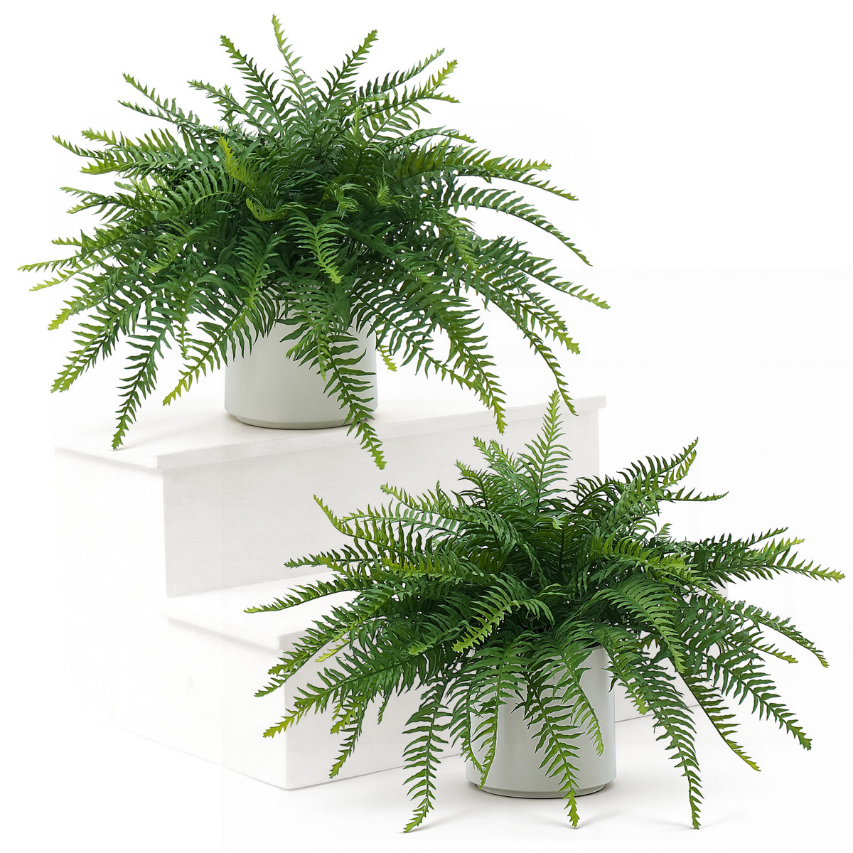 21" Artificial Boston Fern Plants with White Pots, Set of 2