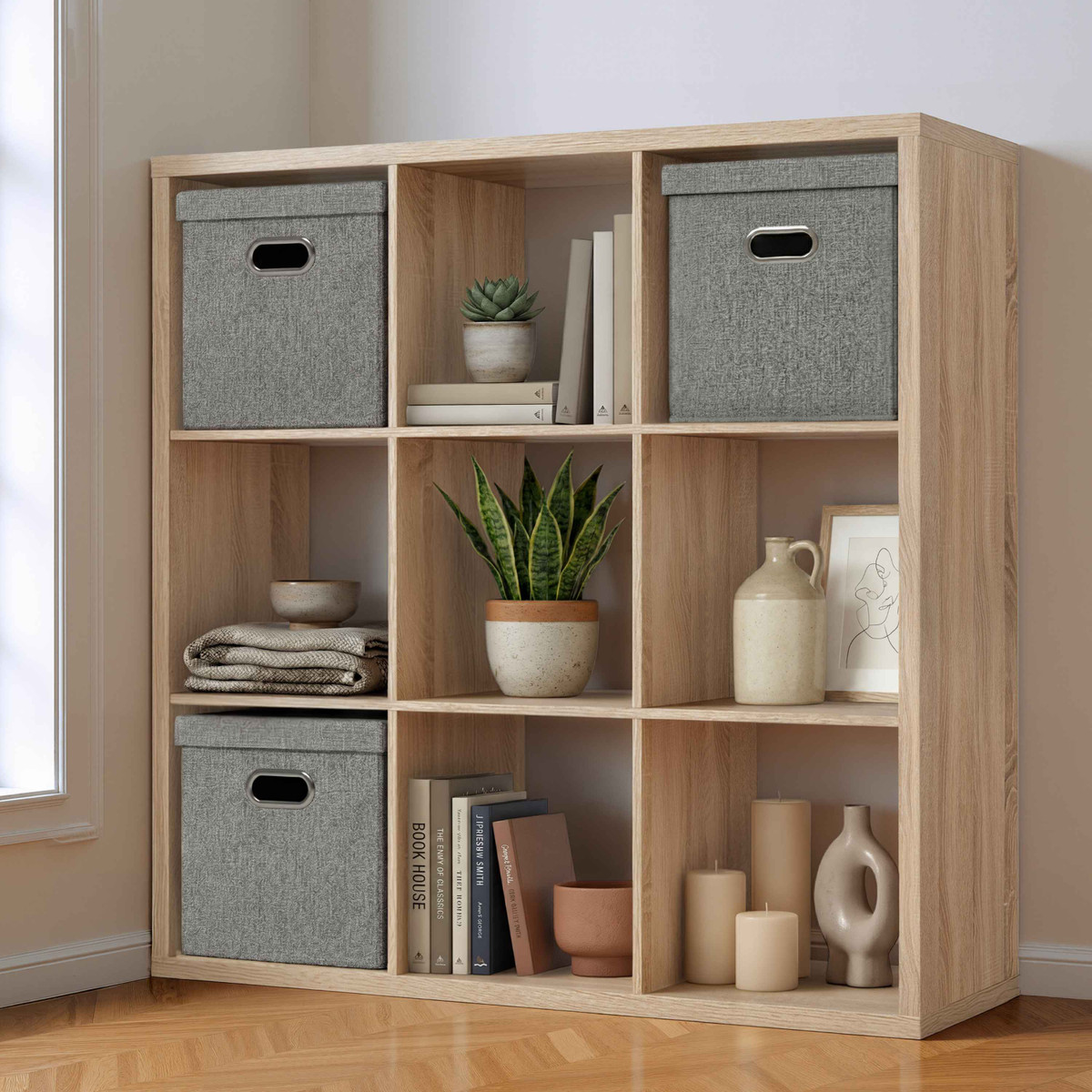 8 Cube Cube Storage Organizer Shelf, 13 Inch Bookcase with Extra Thick Exterior Edge, Open Storage Shelf Divider