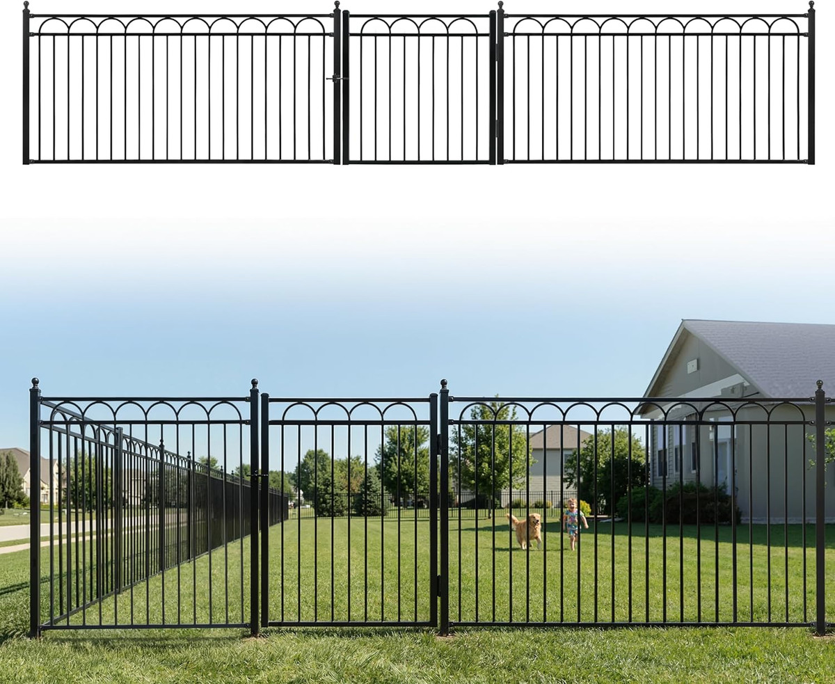 Heavy Duty Arc Fence Barrier Kit, Anti-Rust Metal Steel Fence with 4FT Height X 8FT Width Panels