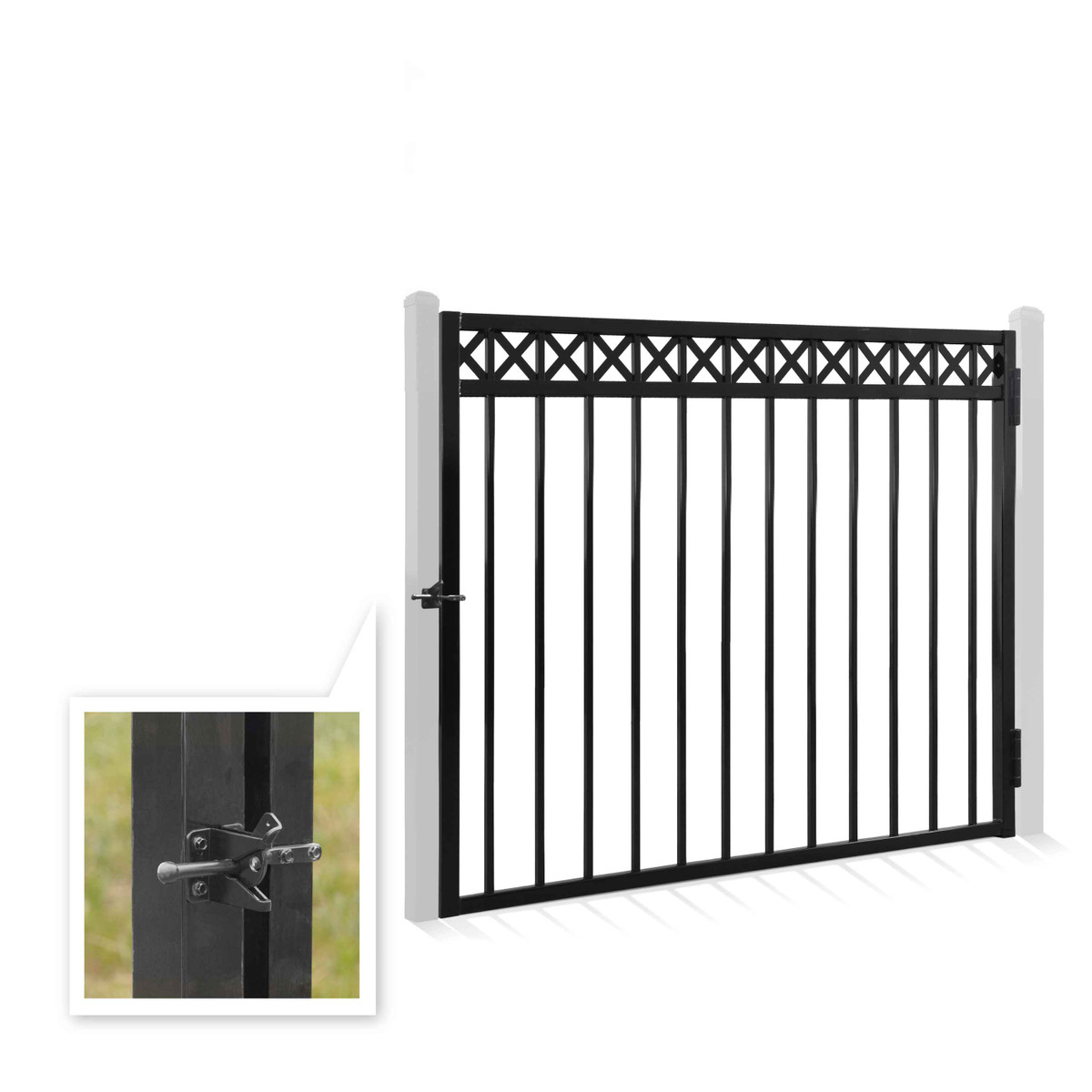4FT Height X 5FT Width Heavy Duty Flat Top X-Pattern Fence Gate with Lock Attachment, Multiple Options