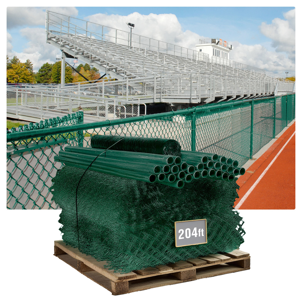 6ft. Height 9 Gauge Green Vinyl Coated Chain Link Fence Kit w/Fence Fabric, Gate, Posts, Top Rails & Hardware, Multiple Options