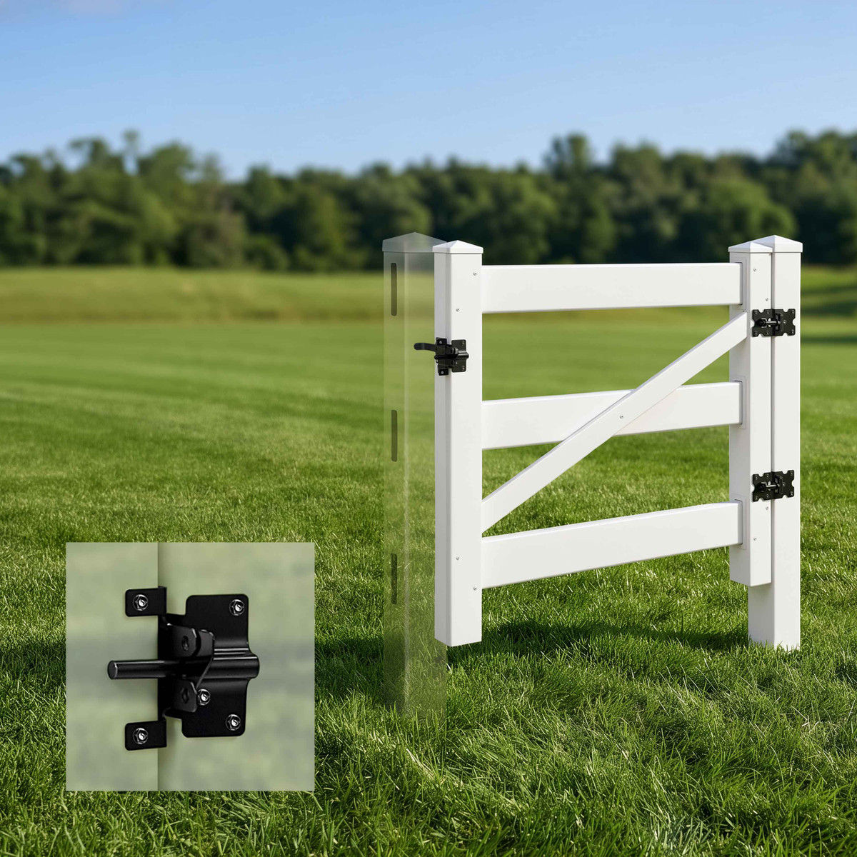Vinyl Ranch Gate Kit with Gate Post, Hinges, Latch & Hardware, Multiple Options