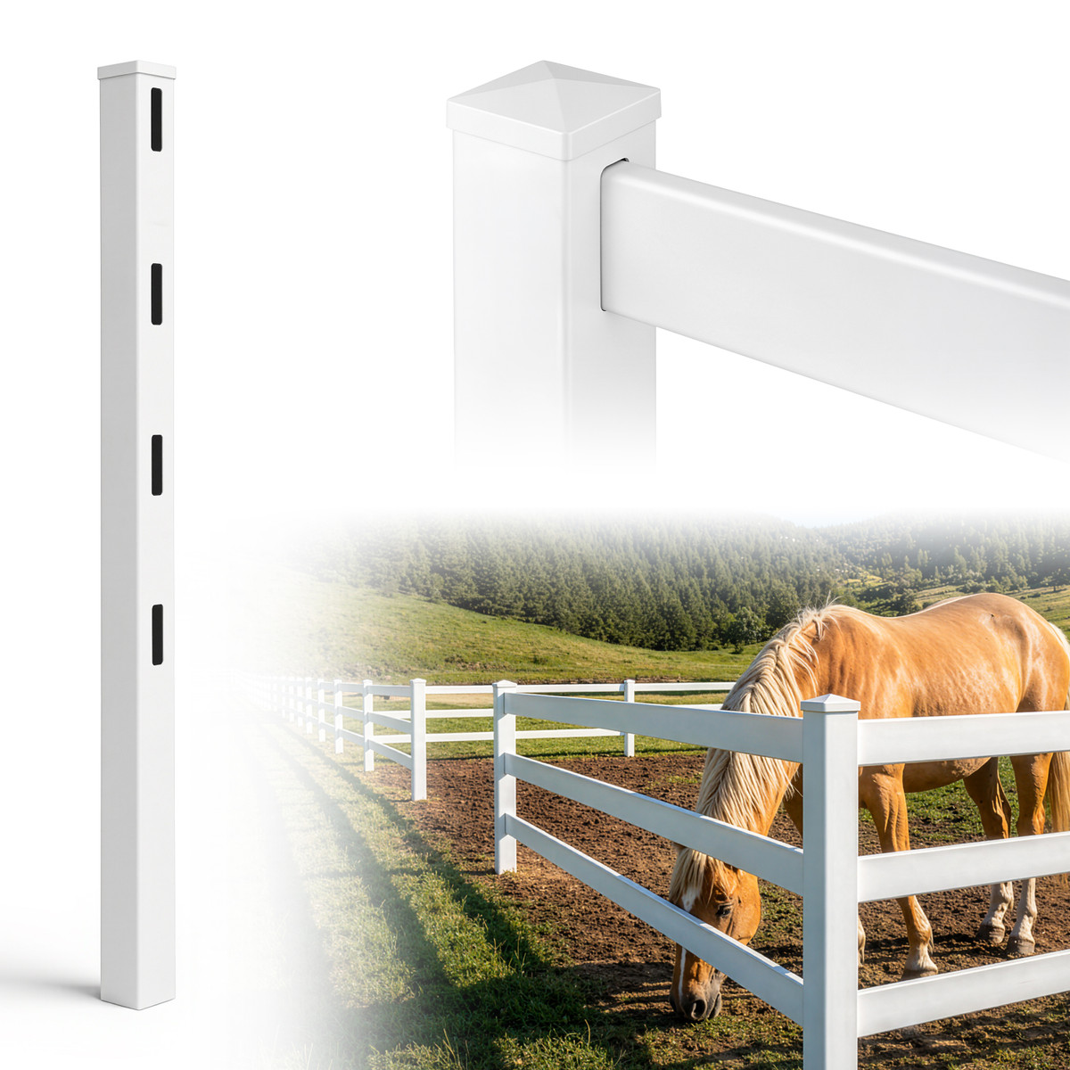 7ft Vinyl Ranch End Post with Cap, Multiple Options