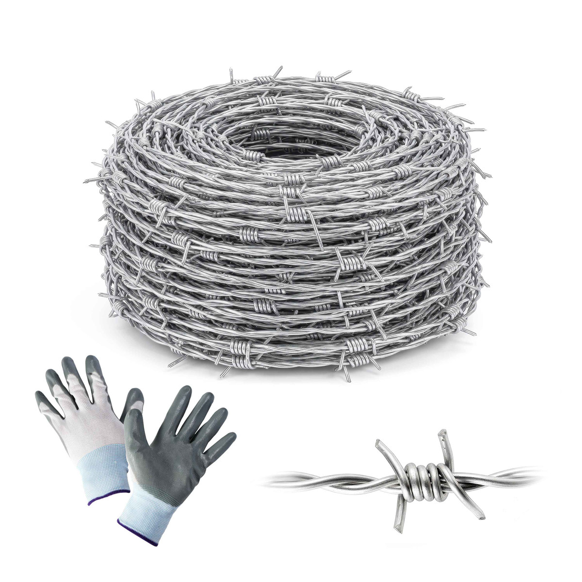 12.5 Gauge Barbed Wire, 4 Point Galvanized Barb Wire Fencing with Gloves for Fencing, Yard and Garden, Multiple Options