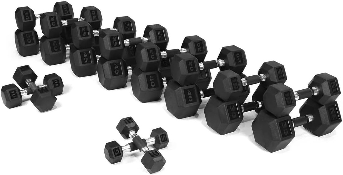 CAP Barbell PVC-Coated Hex 5 - 50 LB Dumbbell Pairs Set, 550 LB Dumbbell Set CAP Barbell PVC-Coated Hex 5 - 50 LB Dumbbell Pairs Set, 550 LB Dumbbell Set