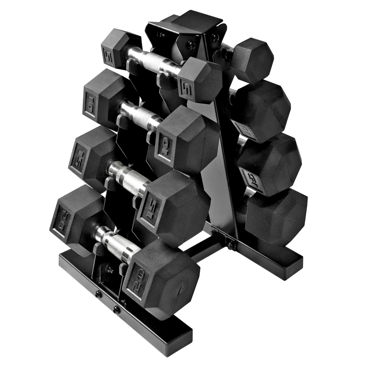 CAP Barbell 100-Pound Dumbbell Set with 4-Tier A-Frame Black Rack CAP Barbell 100-Pound Dumbbell Set with 4-Tier A-Frame Black Rack
