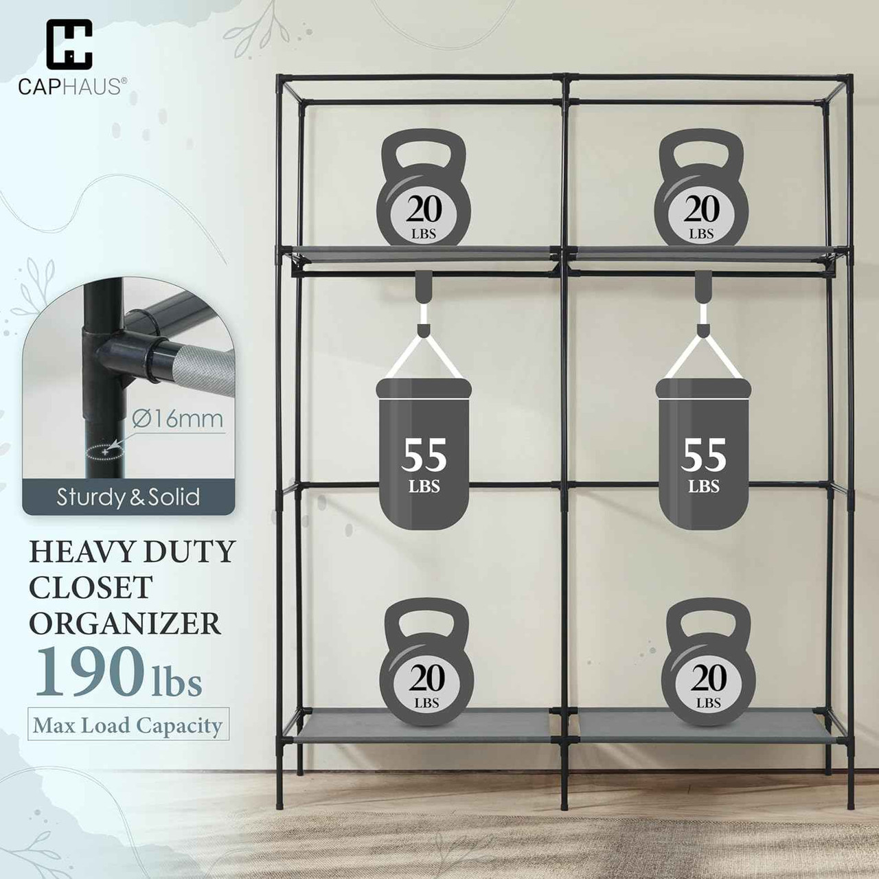 44/55/67-Inch 16MM Steel Clothes Rack with Cover