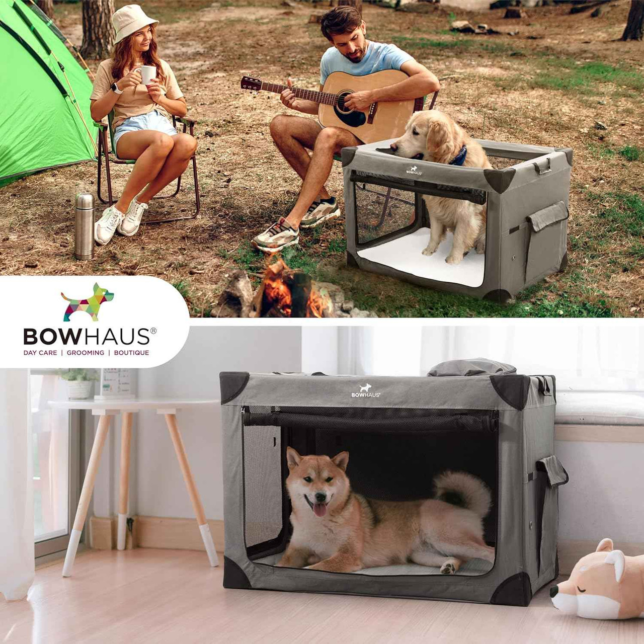 Travel Dog Kennel with Mesh Windows & 2 Storage Pockets