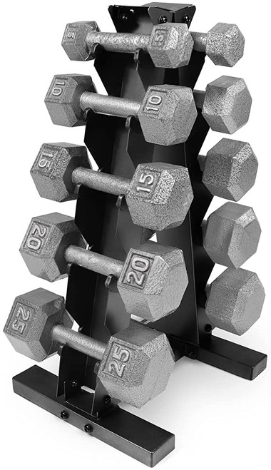 Cast Iron Gray Dumbbell Set with Rack