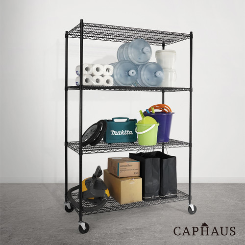 Commercial Grade Adjustable Height Wire Shelving with Leveling Feet & Wheels, 4-Tier Commercial Grade Adjustable Height Wire Shelving with Leveling Feet & Wheels, 4-Tier
