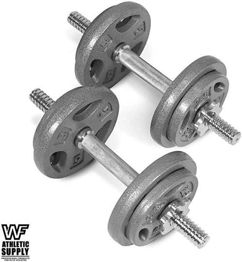 CAP Barbell 37 LB Adjustable Dumbbells Weight Set with 14-Inch Threaded Chrome Handle, Strength Training for Home Gym Weight Lifting, Gray Grip Plate Sets