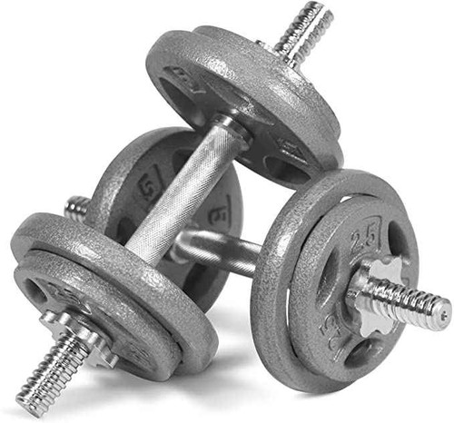CAP Barbell 37 LB Adjustable Dumbbells Weight Set with 14-Inch Threaded Chrome Handle, Strength Training for Home Gym Weight Lifting, Gray Grip Plate Sets