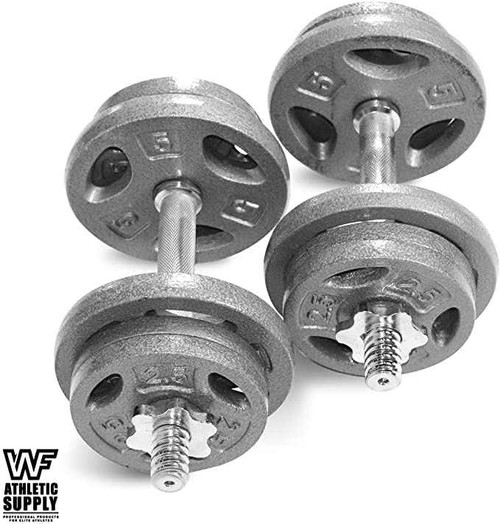 CAP Barbell 47 LB Adjustable Dumbbells Weight Set with 14-Inch Threaded Chrome Handle, Strength Training for Home Gym Weight Lifting, Gray Grip Plate Sets