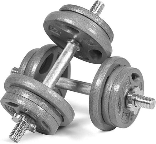 CAP Barbell 47 LB Adjustable Dumbbells Weight Set with 14-Inch Threaded Chrome Handle, Strength Training for Home Gym Weight Lifting, Gray Grip Plate Sets