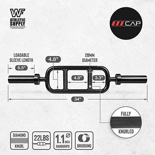 CAP Barbell 34-Inch Olympic Black Powder Coated Tricep Bar, Compatible with 2-Inch Hole Olympic Plates, Comfort for Extensions, Curls, & Pressing Workouts, Sold Without Collars