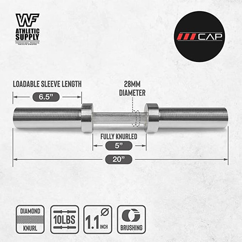 CAP Barbell 20-Inch Chrome Olympic Dumbbell Handle, Compatible with Olympic Plates, Heavy Duty Dumbbell Handle for Strength Training, Weightlifting & Bodybuilding, Sold Individually Without Collars CAP Barbell 20-Inch Chrome Olympic Dumbbell Handle, Compatible with Olympic Plates, Heavy Duty Dumbbell Handle for Strength Training, Weightlifting & Bodybuilding, Sold Individually Without Collars