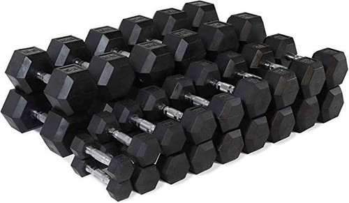 CAP Barbell 5 - 75LB Rubber Coated Hex Dumbbell Set, Multiple Choices Available - Dumbbells Only