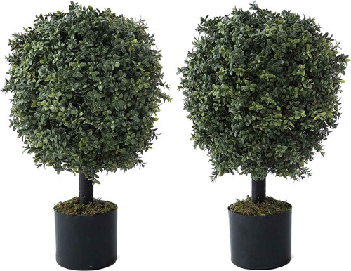 Artificial Boxwood Topiary Ball Tree, Set of 2