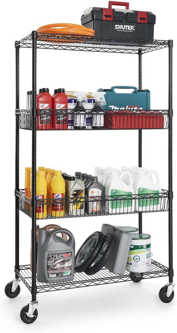 NSF Commercial Heavy Duty 4 Tier Wire Shelving w/ 2 Baskets NSF Commercial Heavy Duty 4 Tier Wire Shelving w/ 2 Baskets