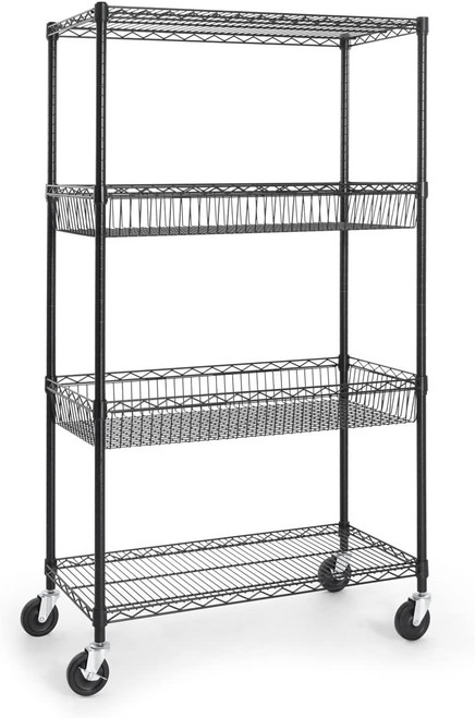 NSF Commercial Heavy Duty 4 Tier Wire Shelving w/ 2 Baskets NSF Commercial Heavy Duty 4 Tier Wire Shelving w/ 2 Baskets