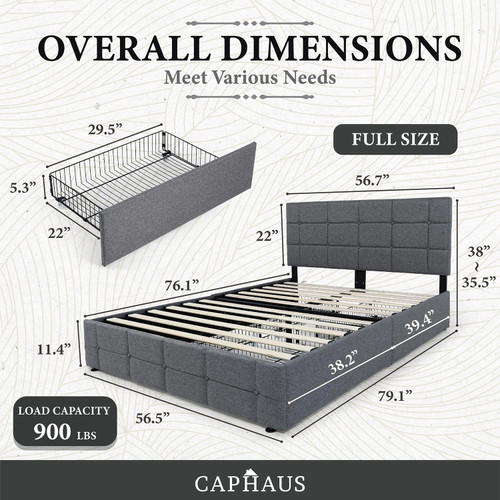 Upholstered Storage Bed Frame with 4 Drawers and Adjustable Headboard Upholstered Storage Bed Frame with 4 Drawers and Adjustable Headboard