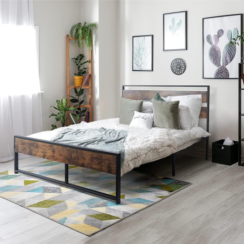 Metal Bed Frame with Modern Wood Headboard and Footboard Metal Bed Frame with Modern Wood Headboard and Footboard