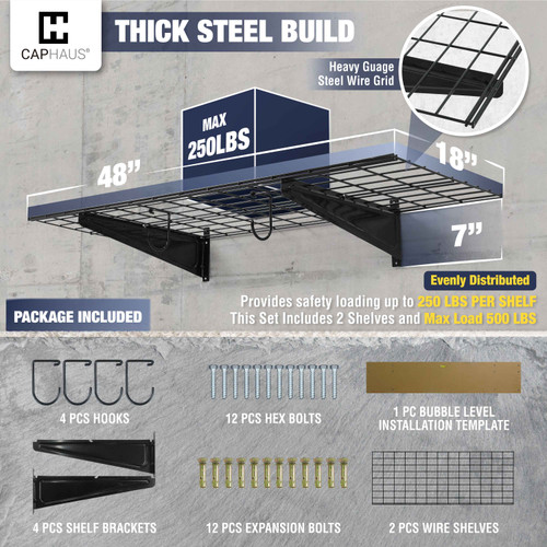 Garage Wall Shelving 1.5ft x 8ft, 18-Inch-Depth by 72-Inch-Width