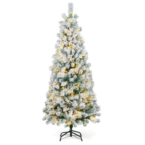 Pre-lit Artificial Snow Flocked Christmas Pencil Tree, 4.5ft / 6ft / 7.5ft Pre-lit Artificial Snow Flocked Christmas Pencil Tree, 4.5ft / 6ft / 7.5ft