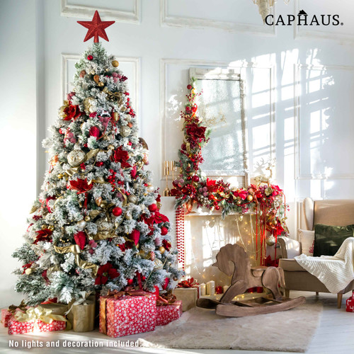 Pre-Hinged Snow Flocked Full Artificial Frosted White Fake Christmas Tree, 6ft / 7.5ft / 9ft