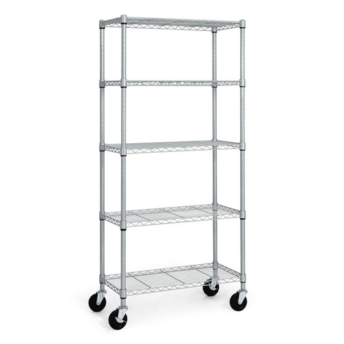 NSF Commercial Grade Heavy Duty Silver Grey Wire Shelving w/Wheels NSF Commercial Grade Heavy Duty Silver Grey Wire Shelving w/Wheels