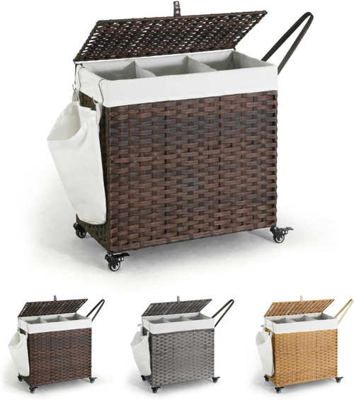 Synthetic Rattan Laundry Hamper w/Wheels and Lid, Multiple Options Synthetic Rattan Laundry Hamper w/Wheels and Lid, Multiple Options