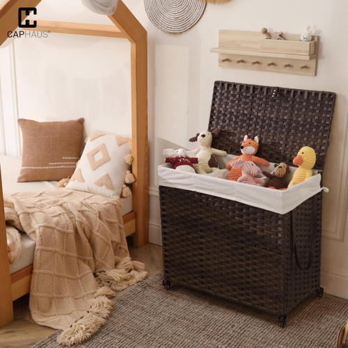 Synthetic Rattan Laundry Hamper w/Wheels and Lid, Multiple Options Synthetic Rattan Laundry Hamper w/Wheels and Lid, Multiple Options