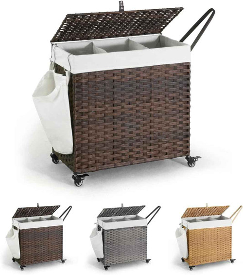 Synthetic Rattan Laundry Hamper w/Wheels and Lid, Multiple Options