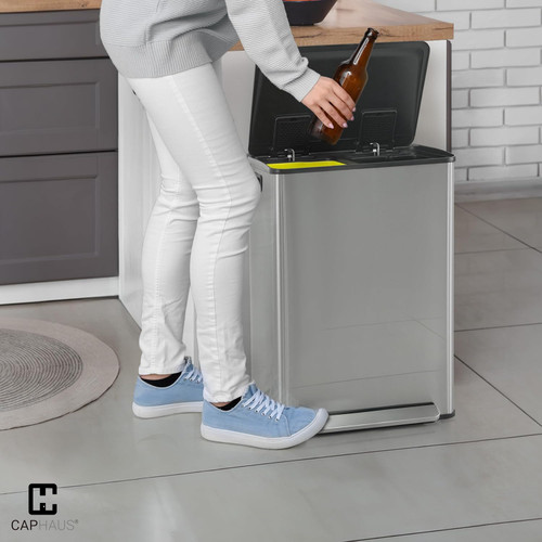 Dual Trash Can with Lid and 2 Compartment, 25L+25L (2 x 6.6 Gallon)