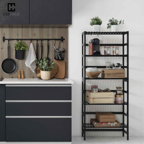 5-Tier Bamboo Shelf, Bamboo Open Storage Bookcase with Adjustable Layer, 3 Colors