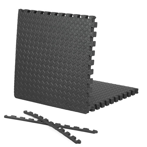 1/2-Inch Thickness Interlocking Reversible Exercise Foam Mats, Diamond Pattern Gym Flooring Tiles, Black 1/2-Inch Thickness Interlocking Reversible Exercise Foam Mats, Diamond Pattern Gym Flooring Tiles, Black