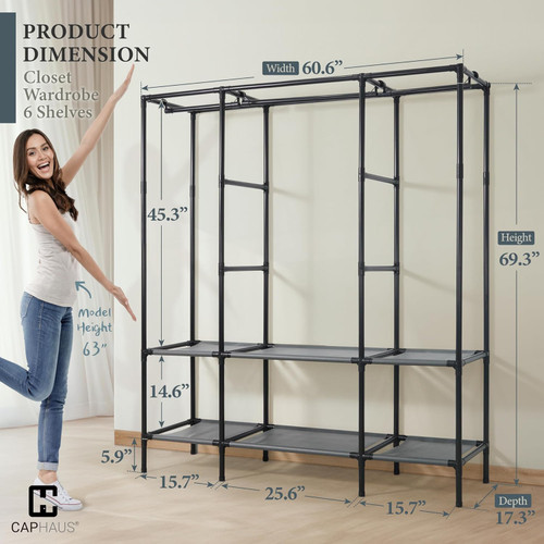 Heavy Duty 61-Inch 25MM Steel Clothing Rack with Cover