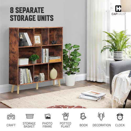 40” Wide Wooden Cube Storage Organizer with Legs, 8 Cube 3 Tier Mid Century Bookshelf 40” Wide Wooden Cube Storage Organizer with Legs, 8 Cube 3 Tier Mid Century Bookshelf