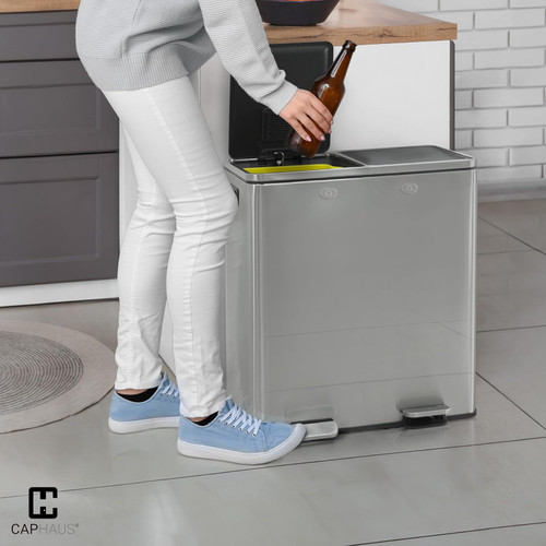 Dual Trash Can with Double Lids and 2 Compartment, 25L+25L (2 x 6.6 Gallon)