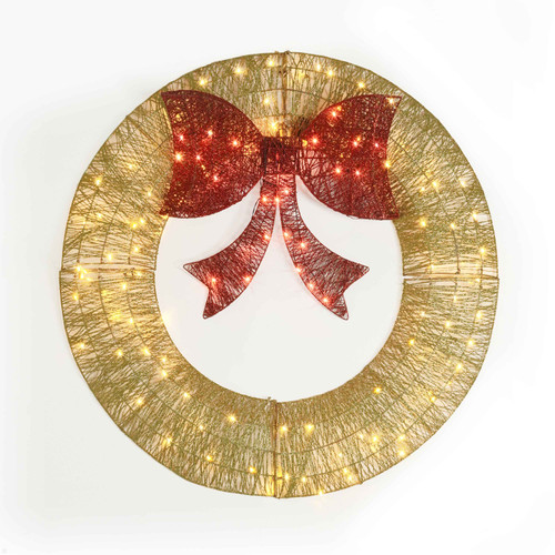 36” Lighted Metal Christmas Wreath, 3 FT Foldable Christmas Reef with 120 LED Lights