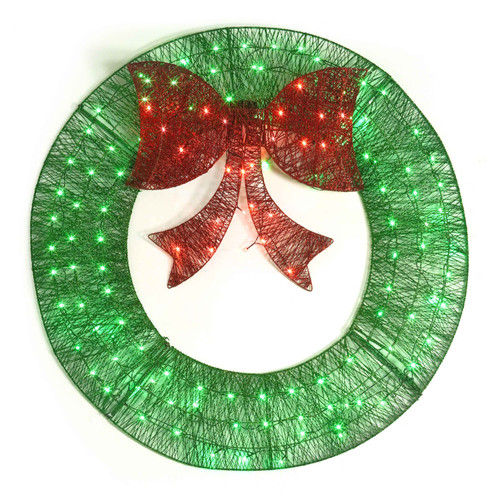 48” Lighted Metal Christmas Wreath, 4 FT Foldable Christmas Reef with 140 LED Lights