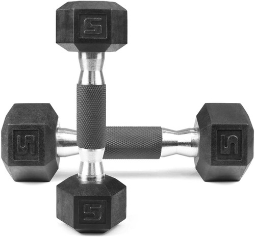 Rubber Encased Hex Dumbbells with Rubber Grip Contoured Handle, Multiple Options Rubber Encased Hex Dumbbells with Rubber Grip Contoured Handle, Multiple Options