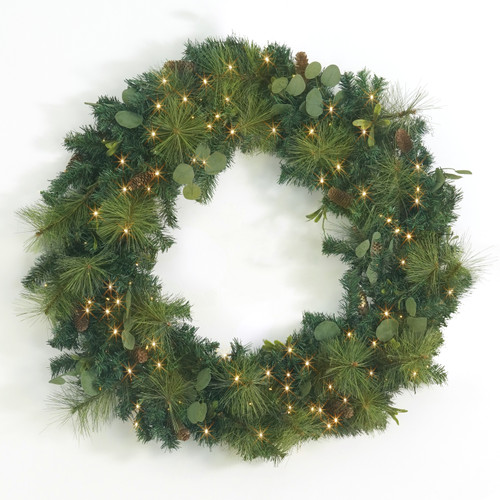 Lighted Christmas Eucalyptus & Pine Wreath, Pre-lit Artificial Door Wreath for Xmas Lighted Christmas Eucalyptus & Pine Wreath, Pre-lit Artificial Door Wreath for Xmas