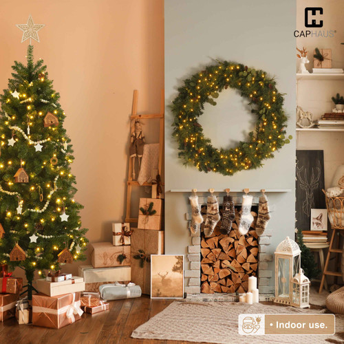 Lighted Christmas Eucalyptus & Pine Wreath, Pre-lit Artificial Door Wreath for Xmas