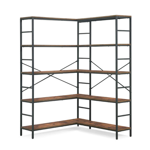 Corner Bookshelf, 5 Tier L-Shaped Bookcase